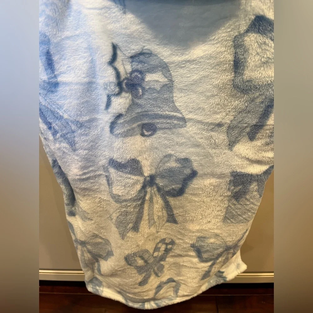 Betsey Johnson Blue and White Christmas Blanket Throw